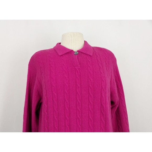 Vintage 90s Sweater Dark Pink Wool Blend Collar Cable Knit Misses Size M - Picture 2 of 6